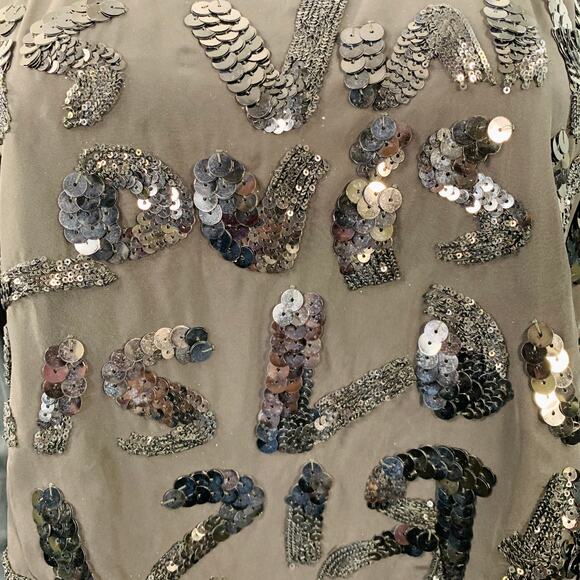 Size XS Black Cotton Blend Graffiti Sequined Casual Top - Picture 2 of 5